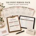 The Point Person Pack: 6 editable role cards, responsibility matrix and handoff meeting agenda