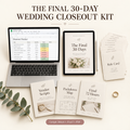 The Final 30-Day Wedding Closeout Kit: Closeout Tracker in Google Sheets, The Final 30 Days playbook, Role Cards, Vendor Scripts, Packdown Map and Final 72 Hours checklist